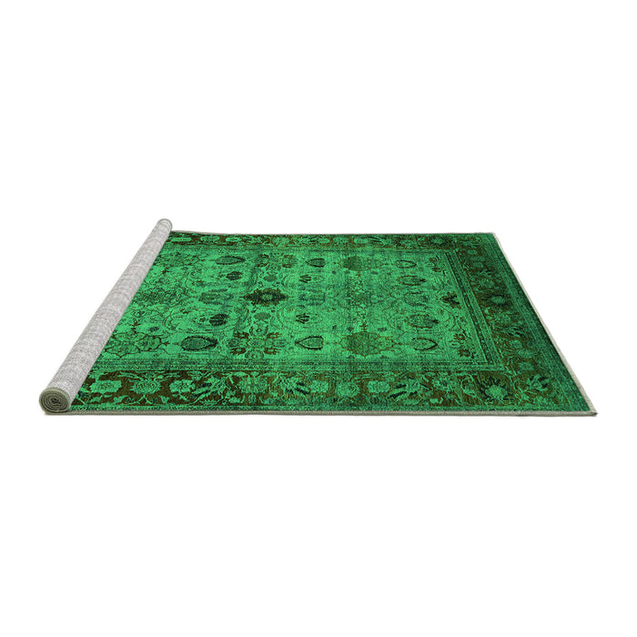 Sideview of Machine Washable Oriental Green Industrial Area Rugs, wshurb1579grn