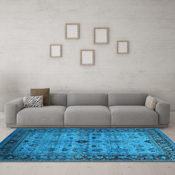 Machine Washable Oriental Light Blue Industrial Rug in a Living Room, wshurb1579lblu