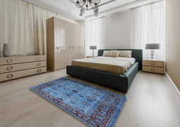 Mid-Century Modern Purple Oriental Rug in a Bedroom, urb1579