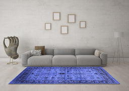 Machine Washable Oriental Blue Industrial Rug in a Living Room, wshurb1579blu