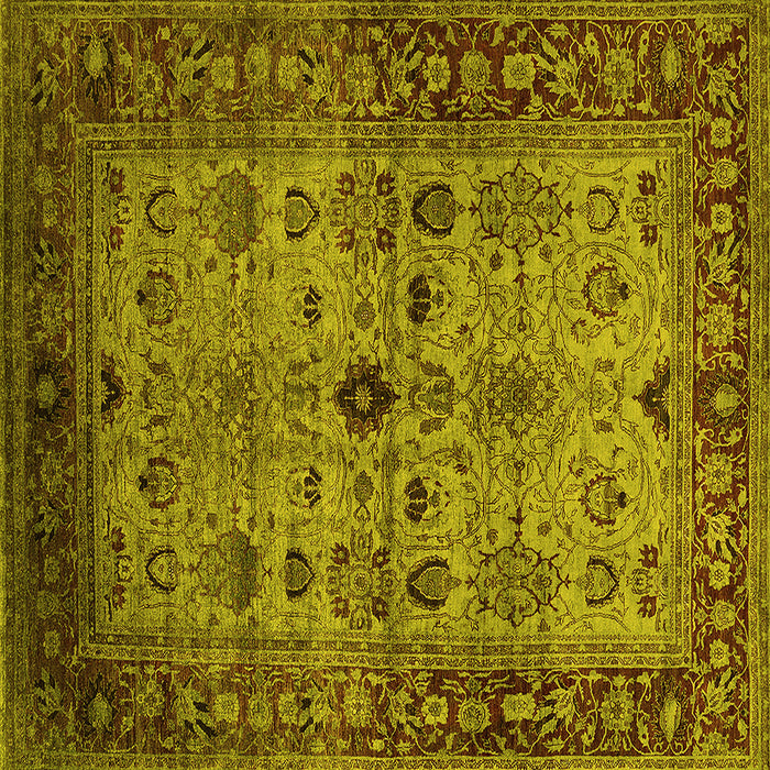 Square Machine Washable Oriental Yellow Industrial Rug, wshurb1579yw