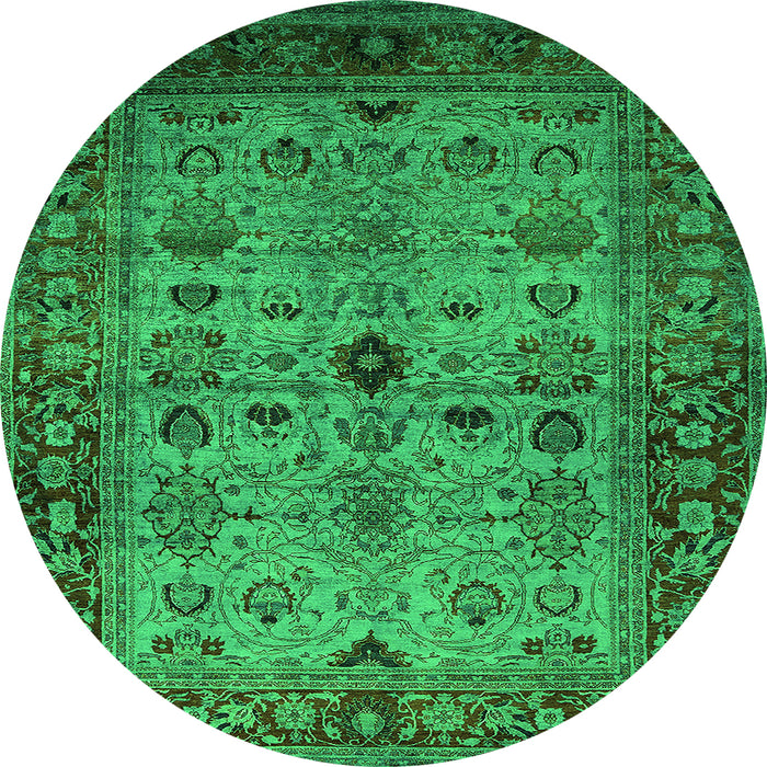 Round Machine Washable Oriental Green Industrial Area Rugs, wshurb1579grn