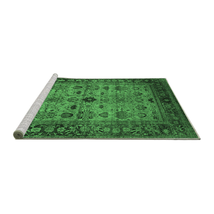 Sideview of Machine Washable Oriental Emerald Green Industrial Area Rugs, wshurb1579emgrn