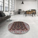 Round Mid-Century Modern Red Oriental Rug in a Office, urb1580