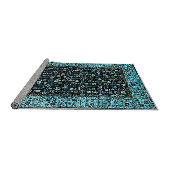 Sideview of Machine Washable Oriental Light Blue Industrial Rug, wshurb1580lblu