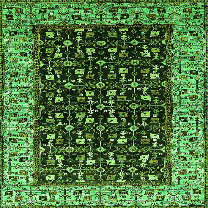 Square Machine Washable Oriental Green Industrial Area Rugs, wshurb1580grn
