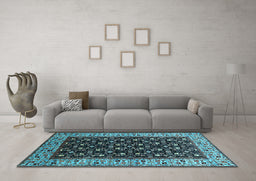 Machine Washable Oriental Light Blue Industrial Rug in a Living Room, wshurb1580lblu