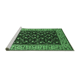 Sideview of Machine Washable Oriental Emerald Green Industrial Area Rugs, wshurb1580emgrn