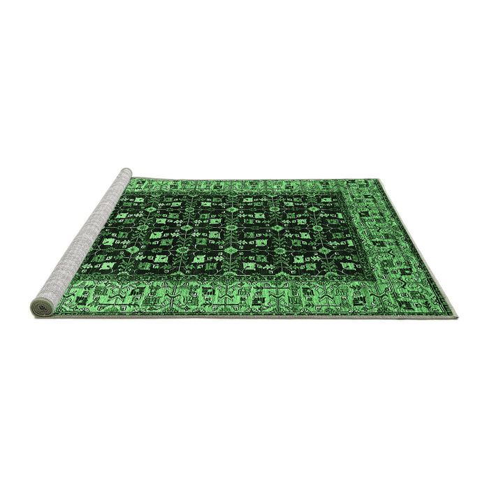 Sideview of Machine Washable Oriental Emerald Green Industrial Area Rugs, wshurb1580emgrn