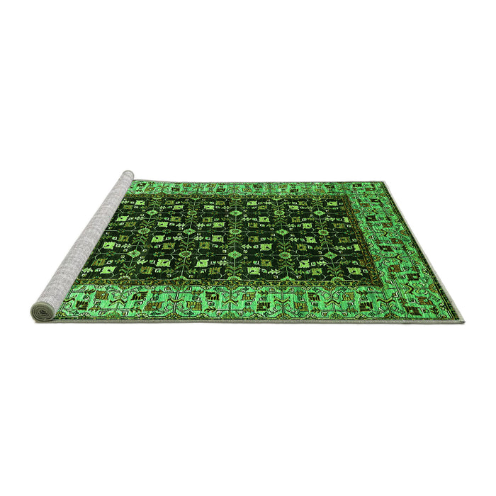 Sideview of Machine Washable Oriental Green Industrial Area Rugs, wshurb1580grn