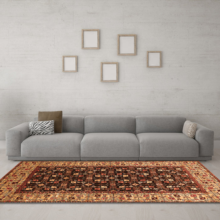 Machine Washable Oriental Orange Industrial Area Rugs in a Living Room, wshurb1580org