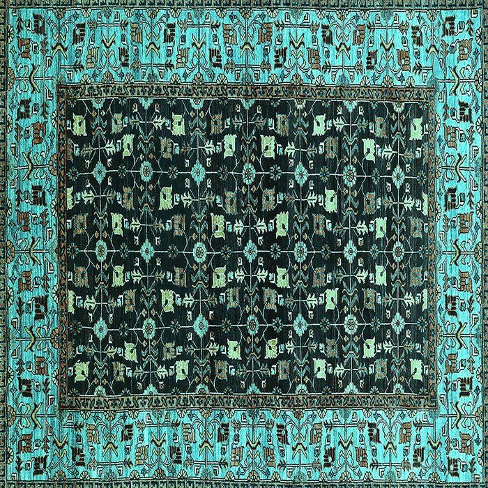 Square Oriental Turquoise Industrial Rug, urb1580turq