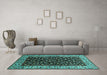 Machine Washable Oriental Turquoise Industrial Area Rugs in a Living Room,, wshurb1580turq