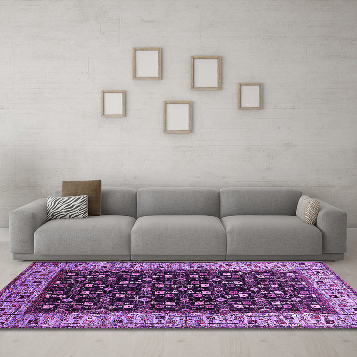 Machine Washable Oriental Purple Industrial Area Rugs in a Living Room, wshurb1580pur
