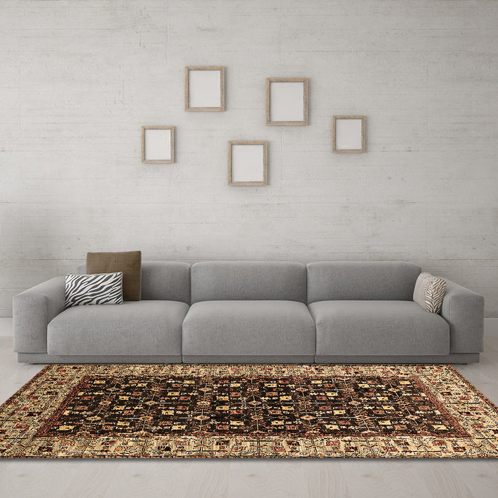 Machine Washable Oriental Brown Industrial Rug in a Living Room,, wshurb1580brn