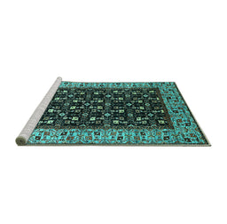 Sideview of Machine Washable Oriental Turquoise Industrial Area Rugs, wshurb1580turq