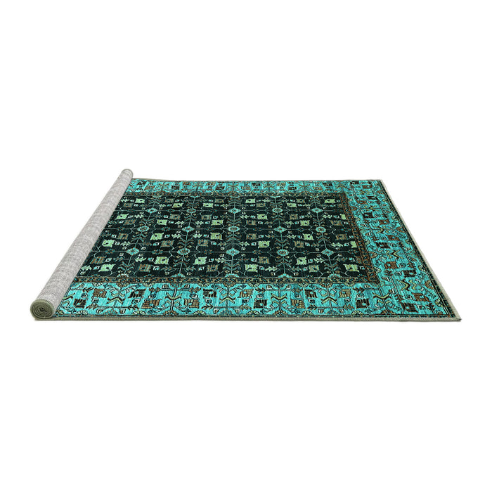 Sideview of Machine Washable Oriental Turquoise Industrial Area Rugs, wshurb1580turq