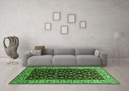 Machine Washable Oriental Green Industrial Area Rugs in a Living Room,, wshurb1580grn