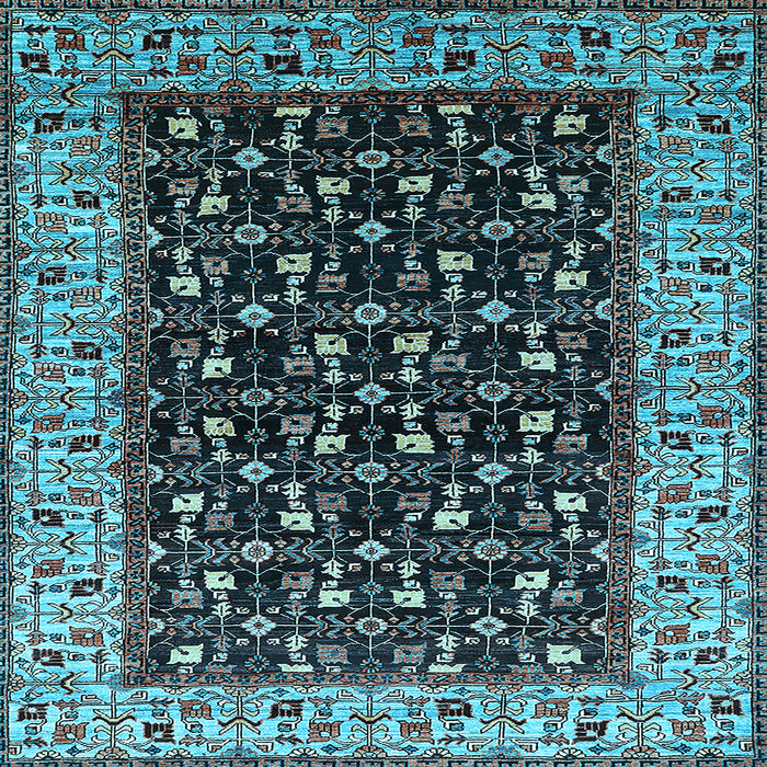 Square Machine Washable Oriental Light Blue Industrial Rug, wshurb1580lblu
