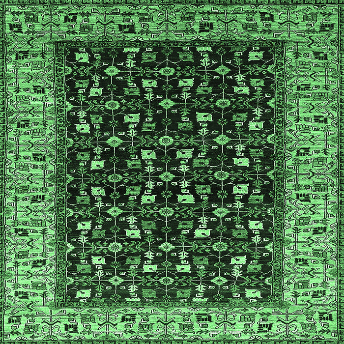 Square Machine Washable Oriental Emerald Green Industrial Area Rugs, wshurb1580emgrn