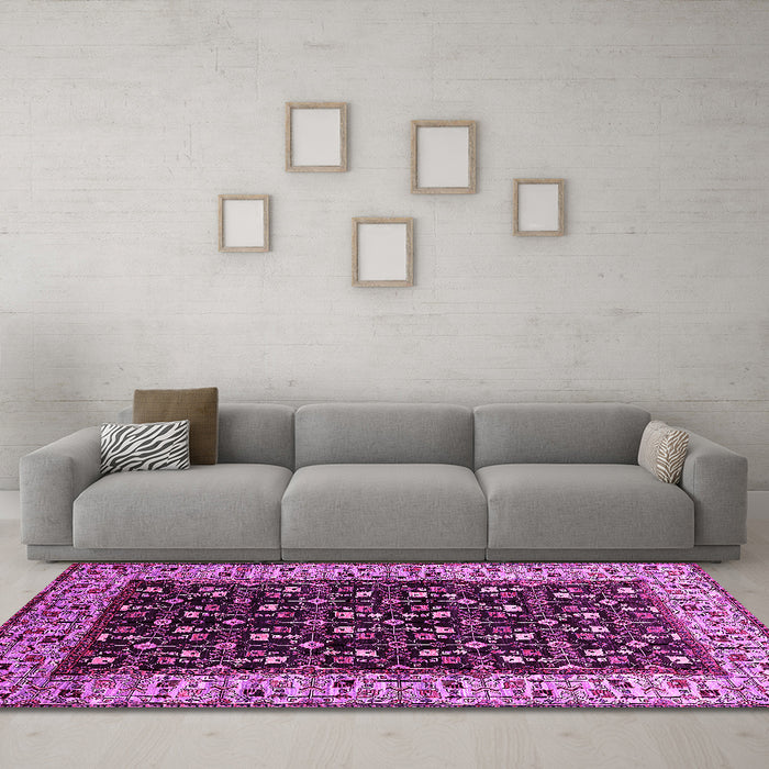 Machine Washable Oriental Pink Industrial Rug in a Living Room, wshurb1580pnk