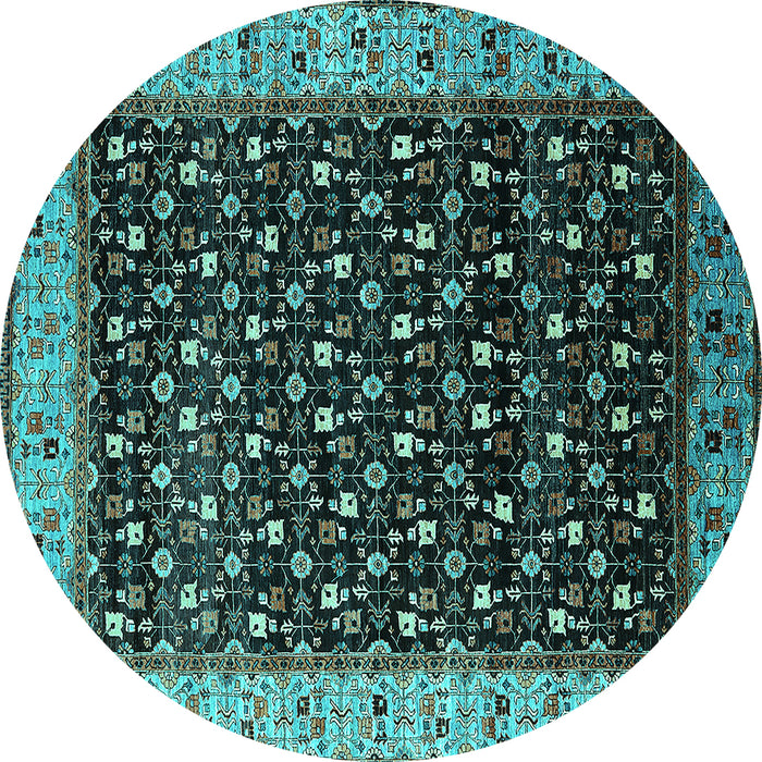 Round Oriental Turquoise Industrial Rug, urb1581turq