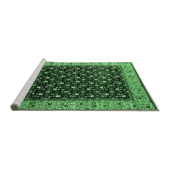 Sideview of Machine Washable Oriental Emerald Green Industrial Area Rugs, wshurb1581emgrn