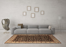 Machine Washable Oriental Brown Industrial Rug in a Living Room,, wshurb1581brn