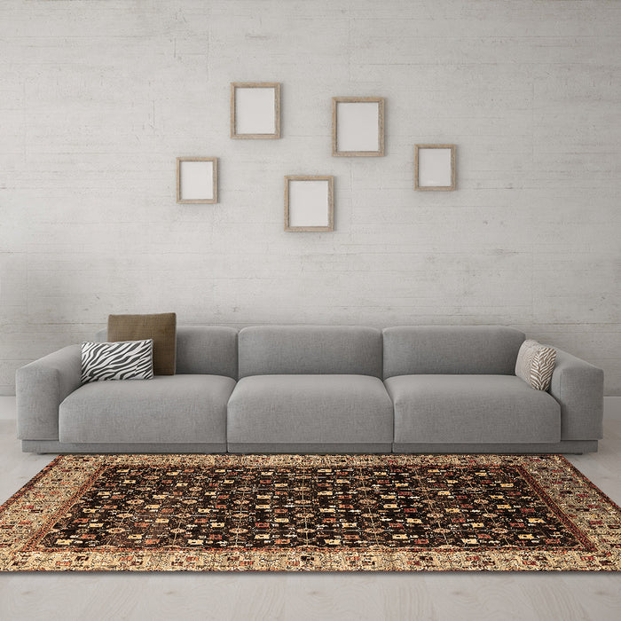 Machine Washable Oriental Brown Industrial Rug in a Living Room,, wshurb1581brn