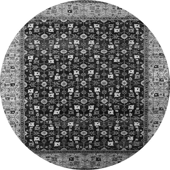 Round Machine Washable Oriental Gray Industrial Rug, wshurb1581gry