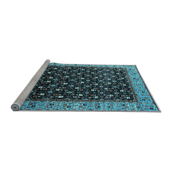 Sideview of Machine Washable Oriental Light Blue Industrial Rug, wshurb1581lblu