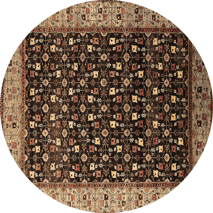 Round Machine Washable Oriental Brown Industrial Rug, wshurb1581brn