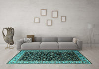 Machine Washable Oriental Turquoise Industrial Rug, wshurb1581turq