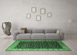 Machine Washable Oriental Emerald Green Industrial Area Rugs in a Living Room,, wshurb1581emgrn