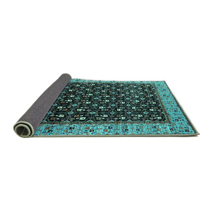 Sideview of Oriental Turquoise Industrial Rug, urb1581turq