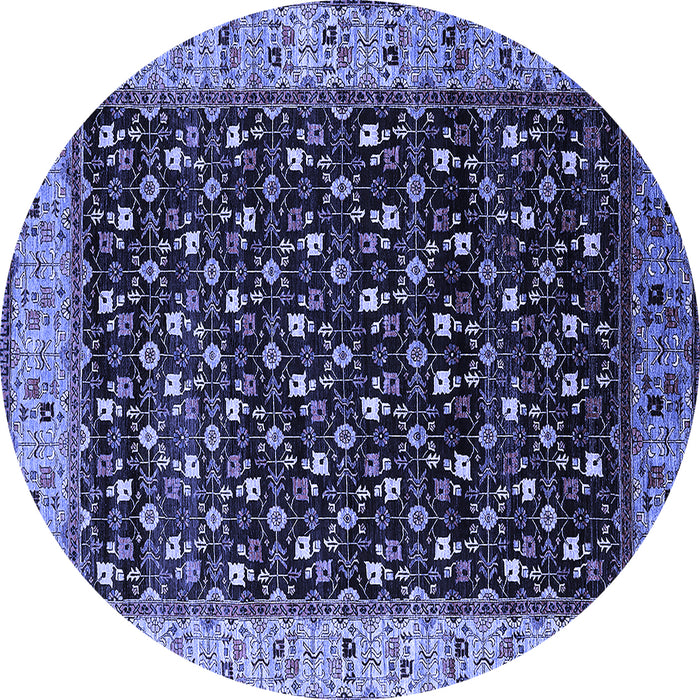 Round Machine Washable Oriental Blue Industrial Rug, wshurb1581blu