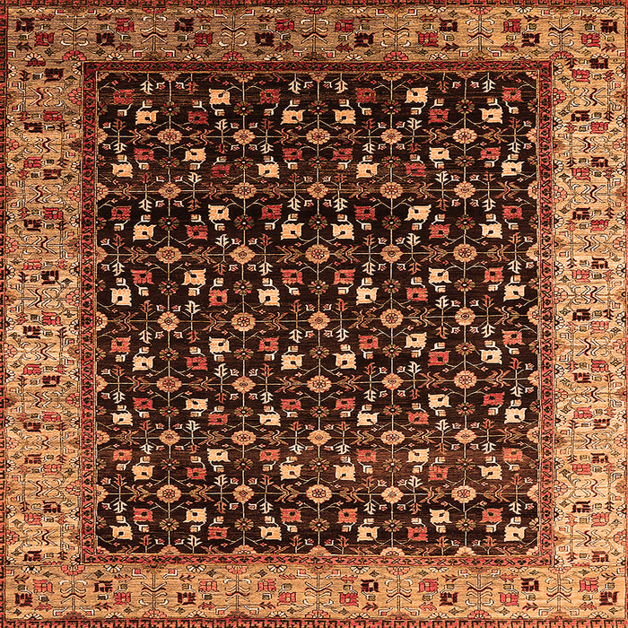 Square Machine Washable Oriental Orange Industrial Area Rugs, wshurb1581org