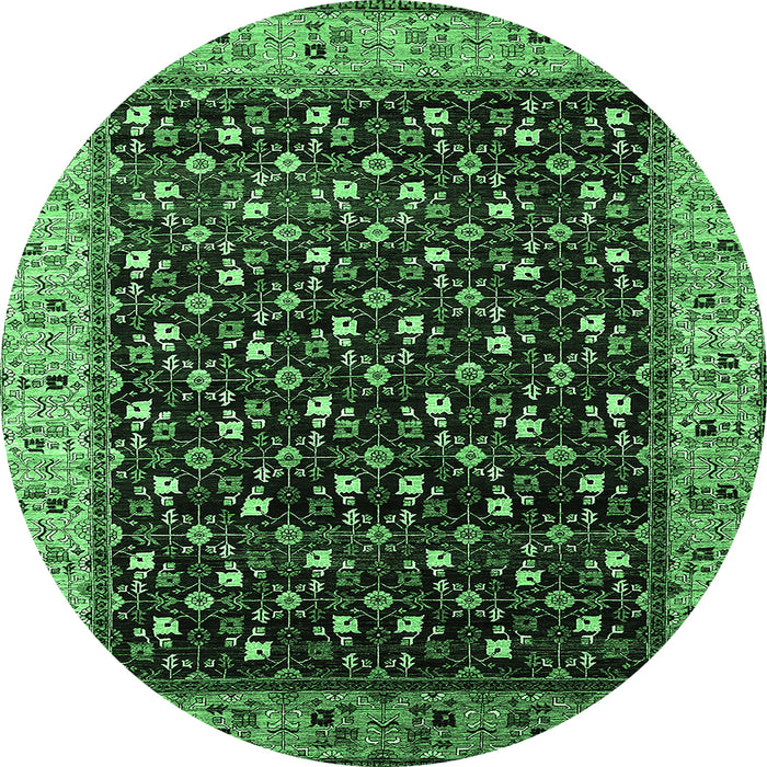 Round Machine Washable Oriental Emerald Green Industrial Area Rugs, wshurb1581emgrn