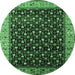 Round Machine Washable Oriental Emerald Green Industrial Area Rugs, wshurb1581emgrn