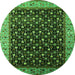 Round Machine Washable Oriental Green Industrial Area Rugs, wshurb1581grn