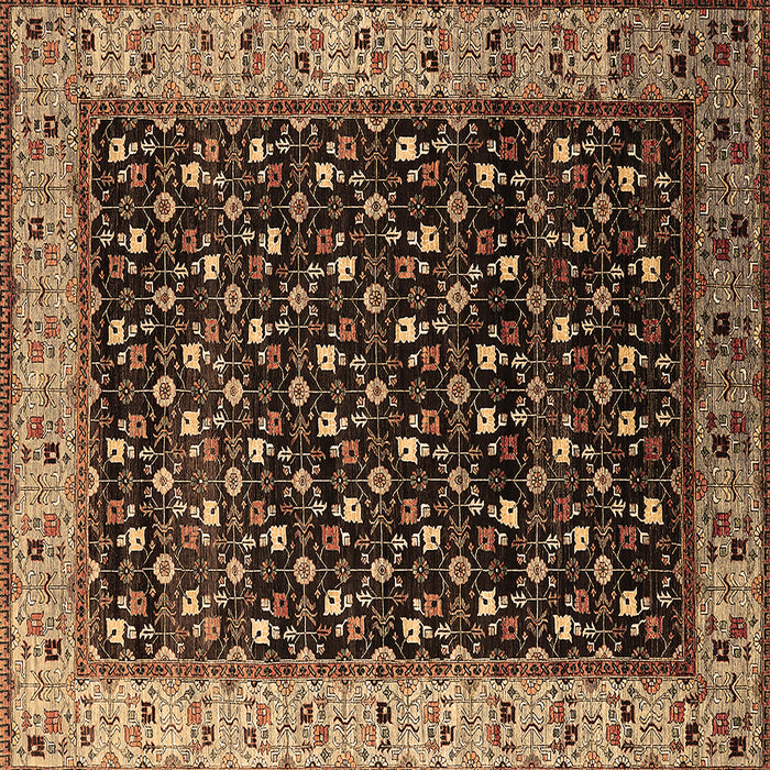 Square Machine Washable Oriental Brown Industrial Rug, wshurb1581brn
