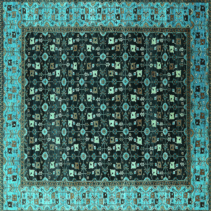 Square Machine Washable Oriental Turquoise Industrial Area Rugs, wshurb1581turq