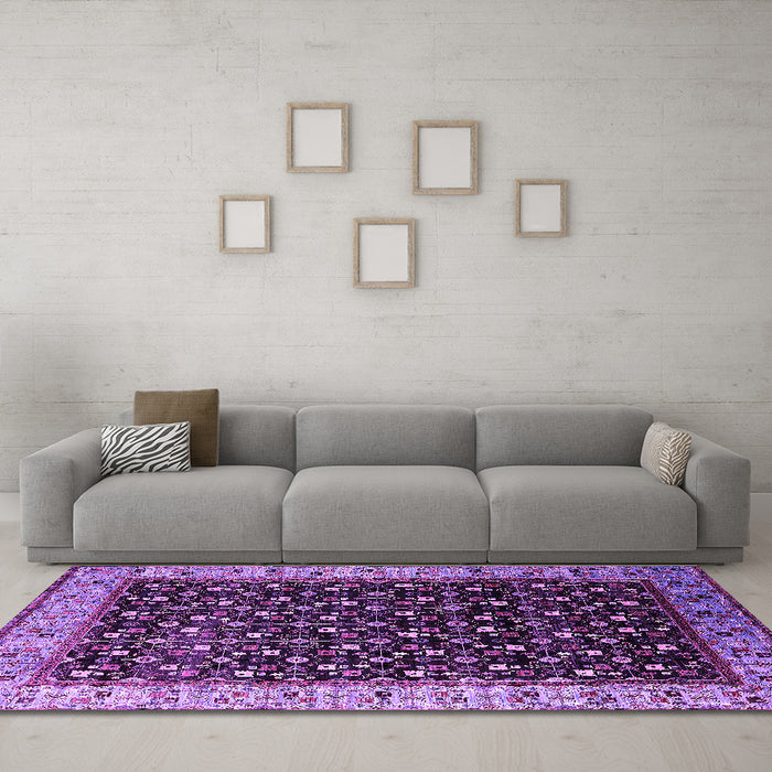 Machine Washable Oriental Purple Industrial Area Rugs in a Living Room, wshurb1581pur