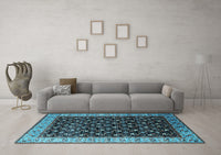 Machine Washable Oriental Light Blue Industrial Rug, wshurb1581lblu