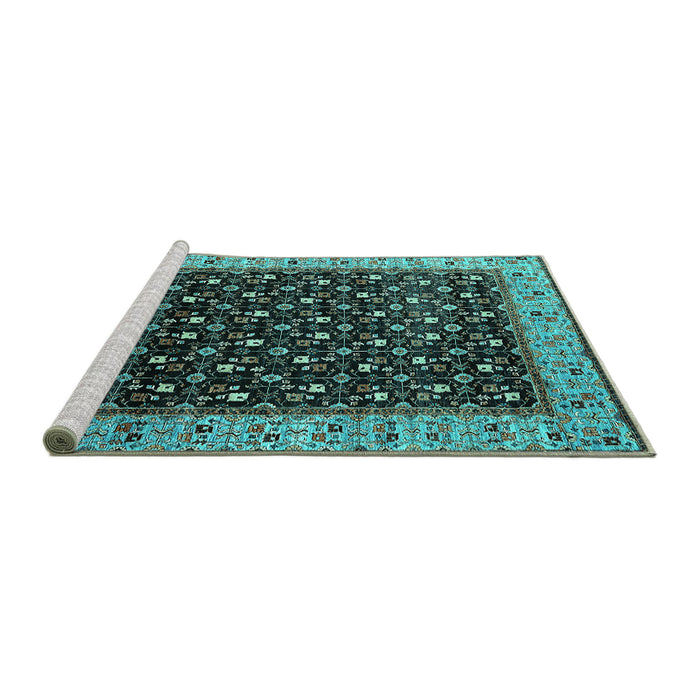 Sideview of Machine Washable Oriental Turquoise Industrial Area Rugs, wshurb1581turq