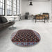 Round Mid-Century Modern Rosy Brown Pink Oriental Rug in a Office, urb1581