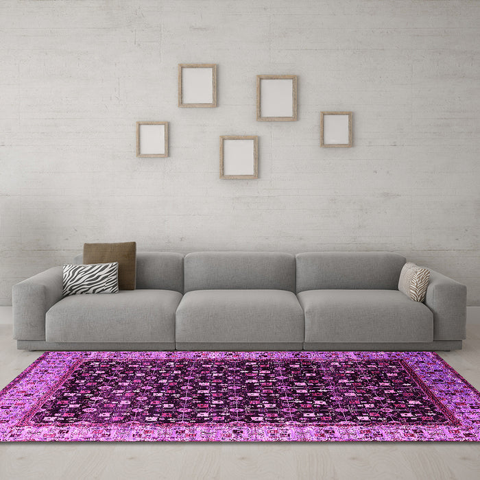 Machine Washable Oriental Pink Industrial Rug in a Living Room, wshurb1581pnk