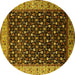 Round Machine Washable Oriental Yellow Industrial Rug, wshurb1581yw