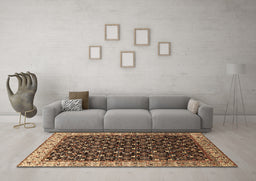 Machine Washable Oriental Brown Industrial Rug in a Living Room,, wshurb1582brn