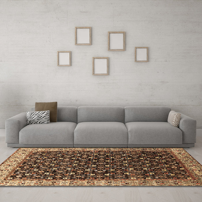 Machine Washable Oriental Brown Industrial Rug in a Living Room,, wshurb1582brn